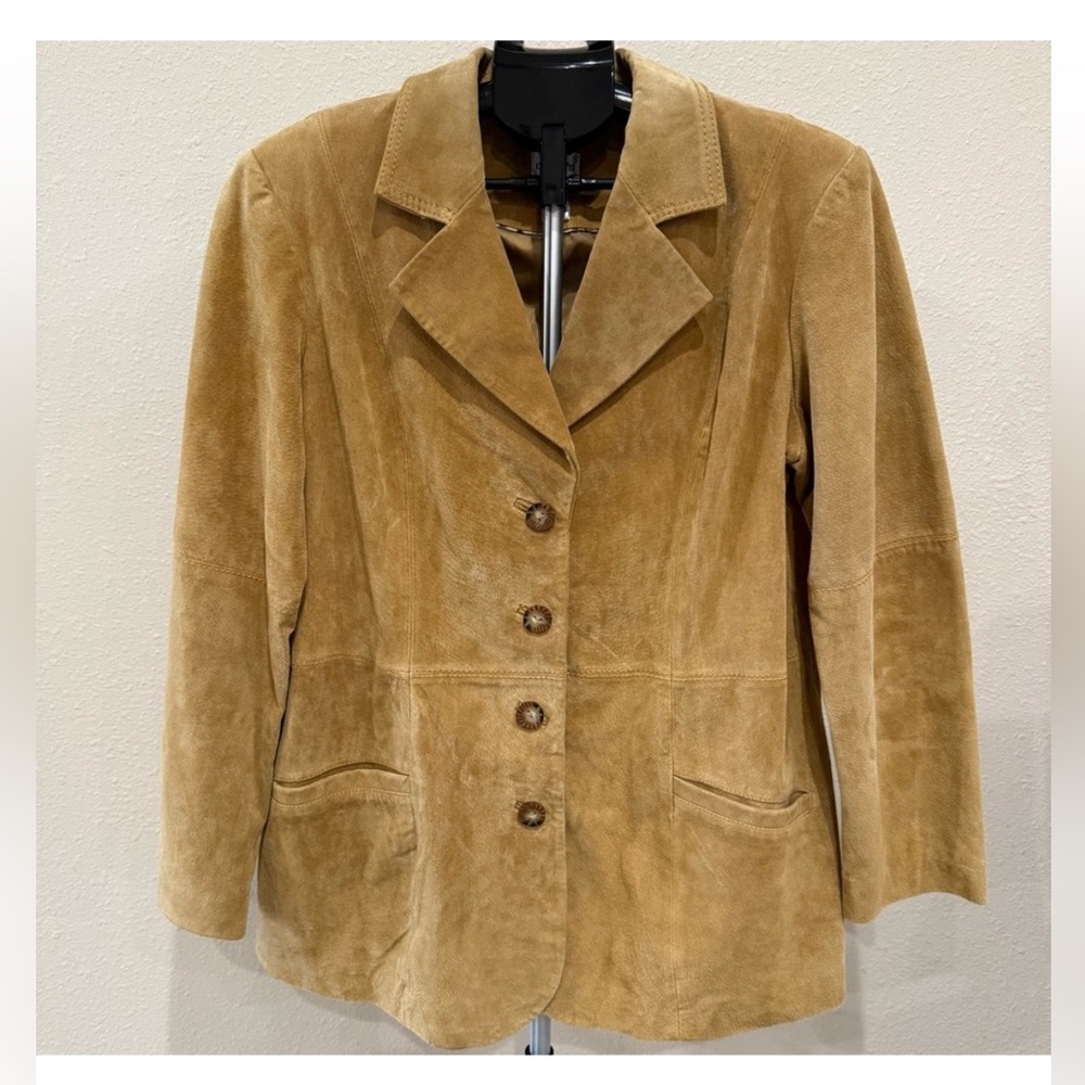 Chico's Suede Leather Blazer Tan Jacket
Professional Women's Size 10 (Chico's 2)